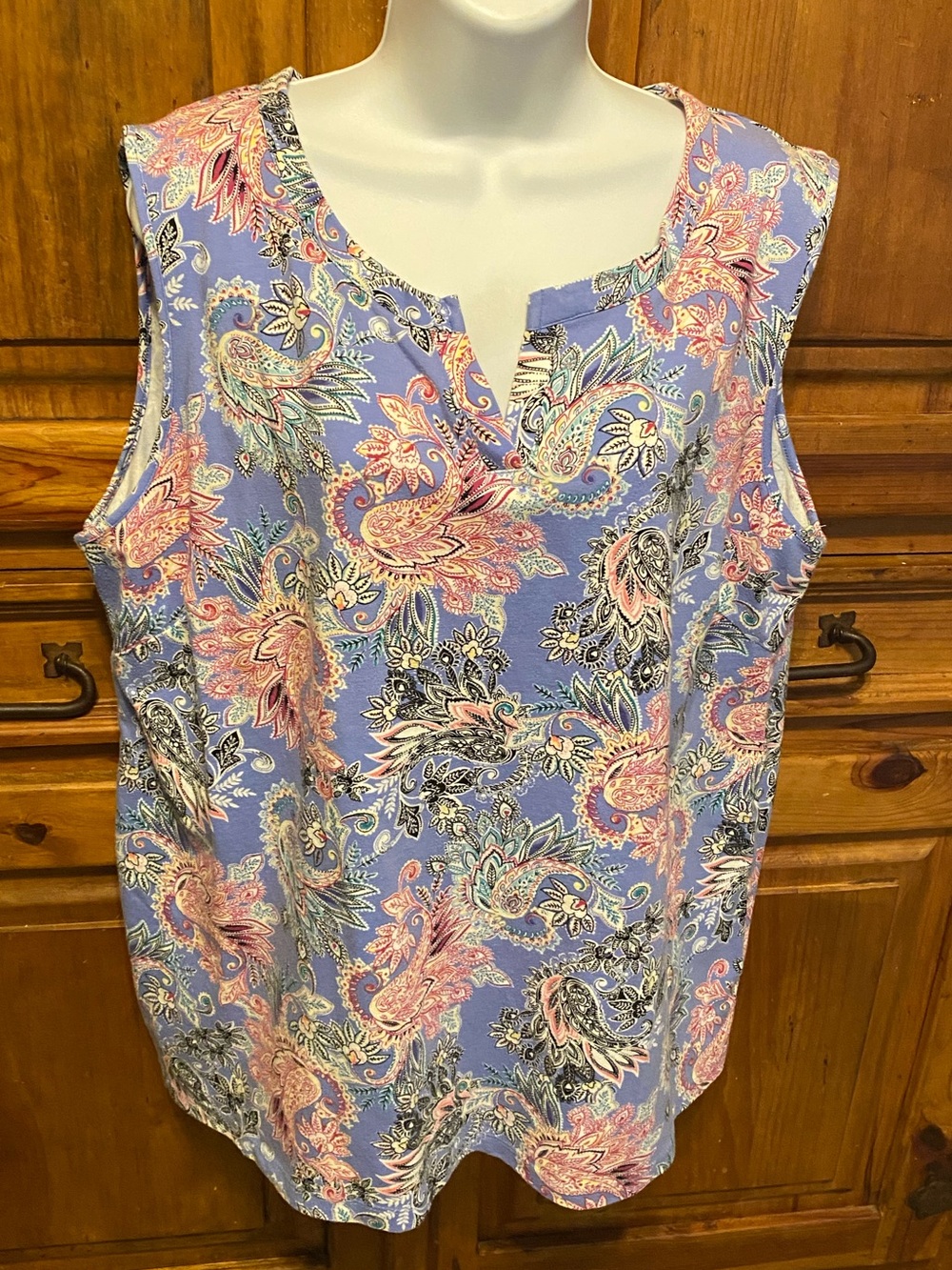 Talbots 3X Plus Paisley mix Print Shell Top Tank Knit Cotton Spandex Periwinkle